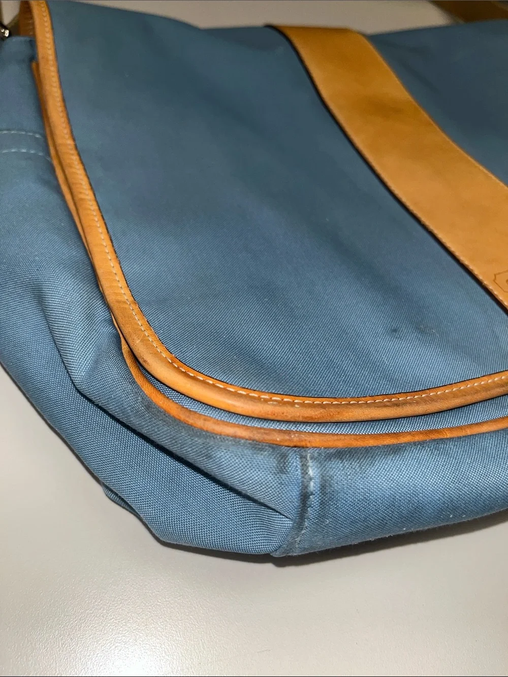 Coach Blue Canvas Messenger / Travel /Laptop with Tan Leather Trim